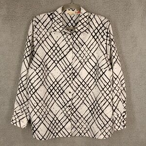 Alexander‎ Micro Silc Women's 14 Button-Up Top Abstract Print Long Sleeve Blouse